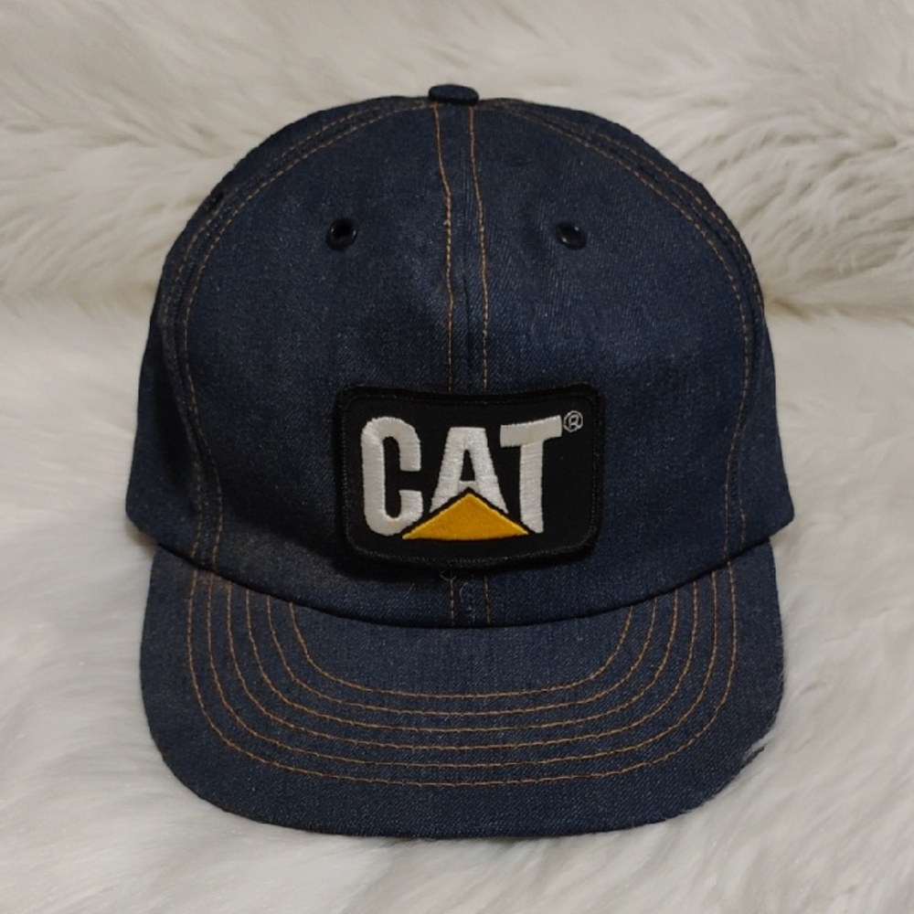 (#2) CAT Caterpillar Dark Blue Denim Tonkin Vtg Cap